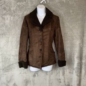 Vintage Esprit Y2K Faux Sherpa Suede Coat Size Small Brown Penny Lane Preppy 90s